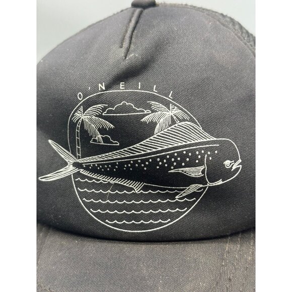 O'Neill Black Snap Back Mesh Trucker Cap with Fish & Palm Print Used READ - Picture 7 of 10